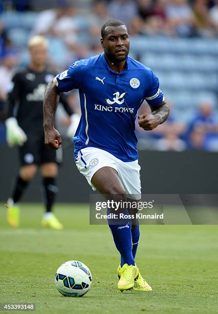 Wes Morgan of Leicester City in action during the pre season friendly match between Leicester City and Werder Bremen at The King Power Stadium on...