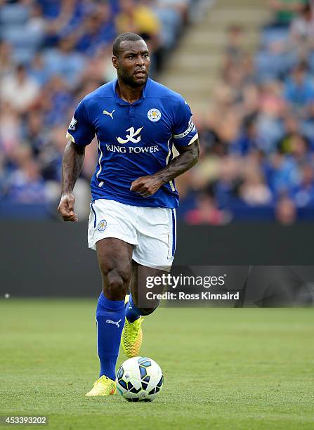 Wes Morgan of Leicester City in action during the pre season friendly match between Leicester City and Werder Bremen at The King Power Stadium on...