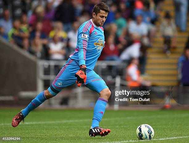 Lukasz Fabianski of Swansea City in action during a pre season friendly match between Swansea City and Villarreal at Liberty Stadium on August 09,...