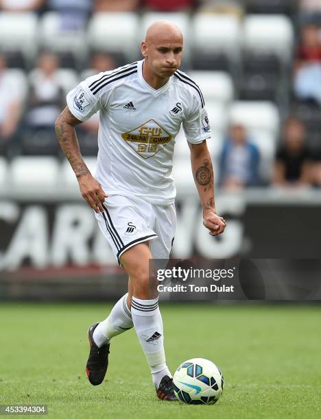 Jonjo Shelvey of Swansea City in action during a pre season friendly match between Swansea City and Villarreal at Liberty Stadium on August 09, 2014...