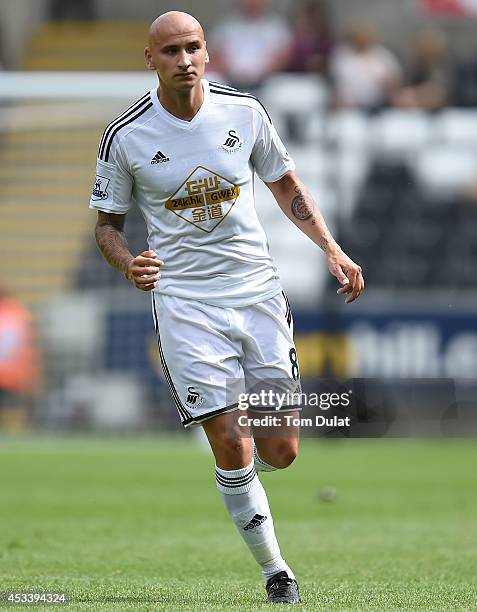 Jonjo Shelvey of Swansea City in action during a pre season friendly match between Swansea City and Villarreal at Liberty Stadium on August 09, 2014...