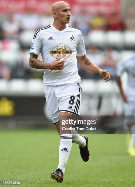 Jonjo Shelvey of Swansea City in action during a pre season friendly match between Swansea City and Villarreal at Liberty Stadium on August 09, 2014...