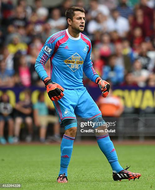 Lukasz Fabianski of Swansea City in action during a pre season friendly match between Swansea City and Villarreal at Liberty Stadium on August 09,...