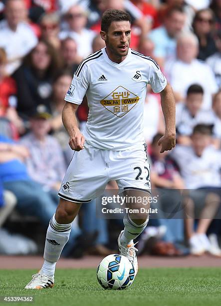 Angel Rangel of Swansea City in action during a pre season friendly match between Swansea City and Villarreal at Liberty Stadium on August 09, 2014...