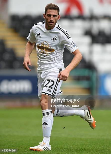 Angel Rangel of Swansea City in action during a pre season friendly match between Swansea City and Villarreal at Liberty Stadium on August 09, 2014...