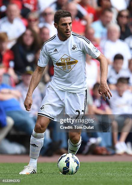 Angel Rangel of Swansea City in action during a pre season friendly match between Swansea City and Villarreal at Liberty Stadium on August 09, 2014...