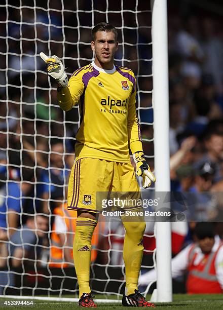 Adrian of West Ham United in action during the pre-season friendly match between West Ham United and Sampdoria at Boleyn Ground on August 9, 2014 in...