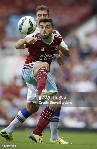 Elliot Lee of West Ham United in action during the pre-season friendly match between West Ham United and Sampdoria at Boleyn Ground on August 9, 2014...