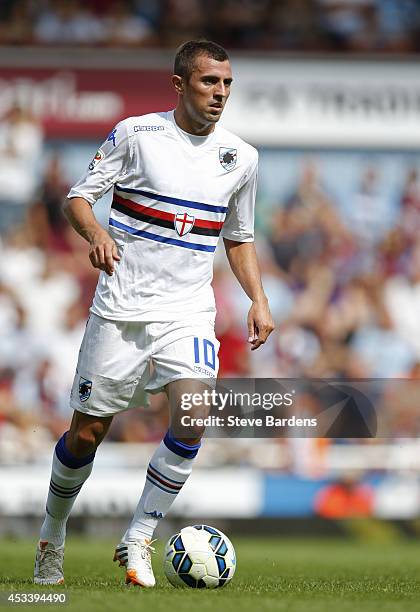 Nenad Krsticic of Samdoria in action during the pre-season friendly match between West Ham United and Sampdoria at Boleyn Ground on August 9, 2014 in...