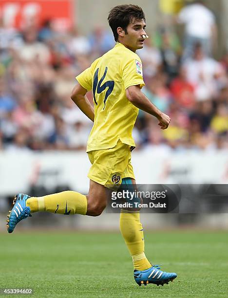 Manuel Trigueros of Villarreal in action during a pre season friendly match between Swansea City and Villarreal at Liberty Stadium on August 09, 2014...