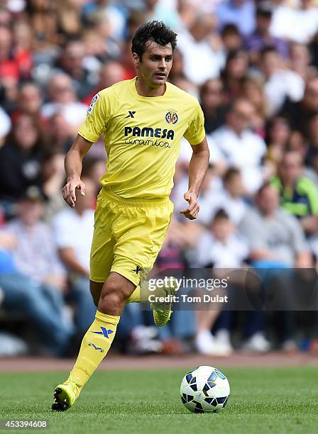 Jose Antonio Dorado of Villarreal in action during a pre season friendly match between Swansea City and Villarreal at Liberty Stadium on August 09,...