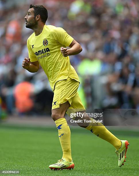 Mario Gaspar of Villarreal in action during a pre season friendly match between Swansea City and Villarreal at Liberty Stadium on August 09, 2014 in...