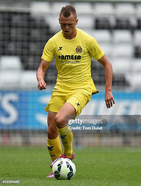 Denis Cheryshev of Villarreal in action during a pre season friendly match between Swansea City and Villarreal at Liberty Stadium on August 09, 2014...