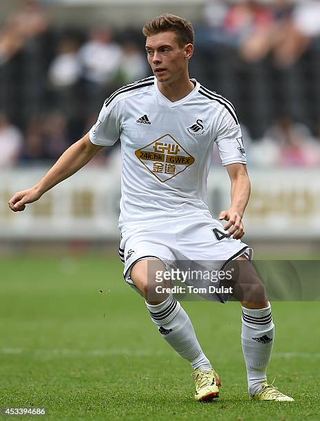 Alex Bray of Swansea City in action during a pre season friendly match between Swansea City and Villarreal at Liberty Stadium on August 09, 2014 in...