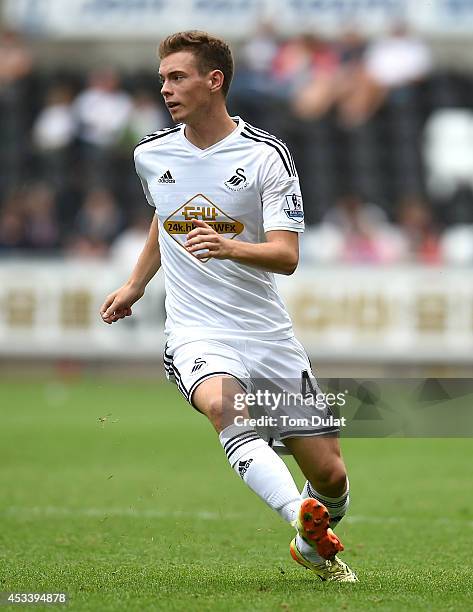 Alex Bray of Swansea City in action during a pre season friendly match between Swansea City and Villarreal at Liberty Stadium on August 09, 2014 in...