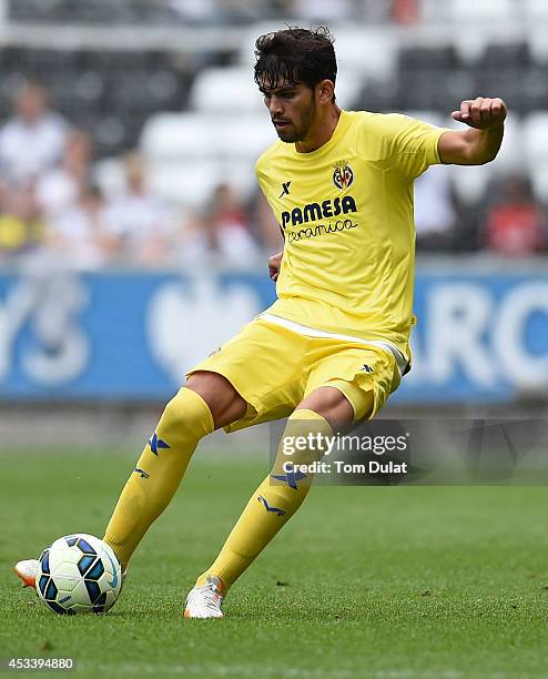 Israel Puerto of Villarreal in action during a pre season friendly match between Swansea City and Villarreal at Liberty Stadium on August 09, 2014 in...