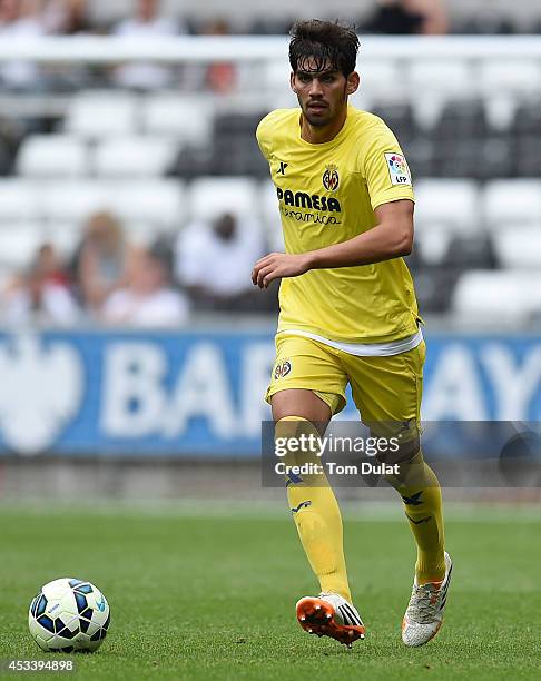 Israel Puerto of Villarreal in action during a pre season friendly match between Swansea City and Villarreal at Liberty Stadium on August 09, 2014 in...