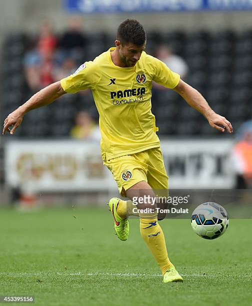Bojan Jokic of Villarreal in action during a pre season friendly match between Swansea City and Villarreal at Liberty Stadium on August 09, 2014 in...