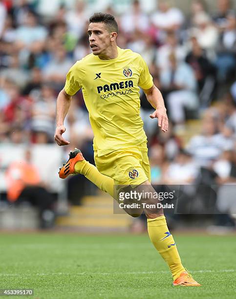 Gabriel Paulista of Villarreal in action during a pre season friendly match between Swansea City and Villarreal at Liberty Stadium on August 09, 2014...