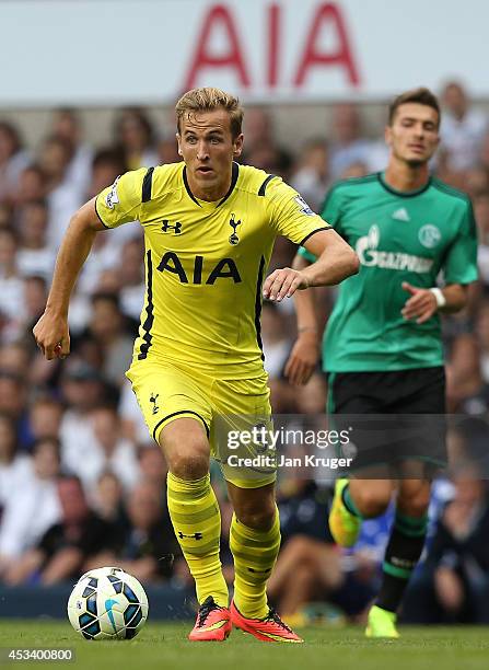 Harry Kane of Spurs controls the ball during a pre season friendly match between Tottenham Hotspur and FC Schalke at White Hart Lane on August 9,...