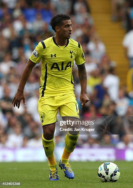 Kyle Naughton of Spurs controls the ball during a pre season friendly match between Tottenham Hotspur and FC Schalke at White Hart Lane on August 9,...