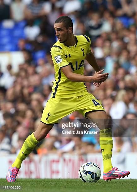 Nabil Bentaleb of Spurs controls the ball during a pre season friendly match between Tottenham Hotspur and FC Schalke at White Hart Lane on August 9,...