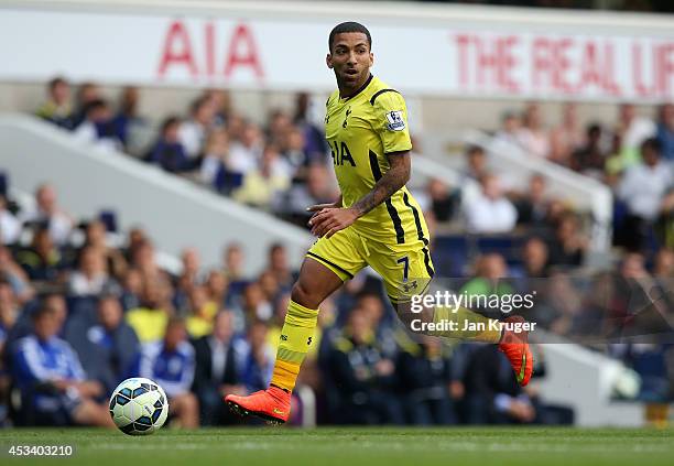 Aaron Lennon of Spurs controls the ball during a pre season friendly match between Tottenham Hotspur and FC Schalke at White Hart Lane on August 9,...