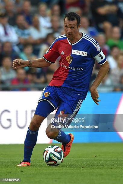 Marco Streller of FC Basel in action during the Raiffeisen Super League match between FC Basel and FC Zurich at St. Jakob-Park on August 9, 2014 in...