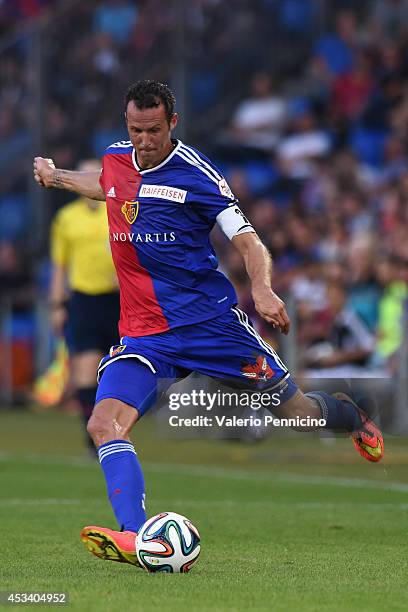 Marco Streller of FC Basel in action during the Raiffeisen Super League match between FC Basel and FC Zurich at St. Jakob-Park on August 9, 2014 in...