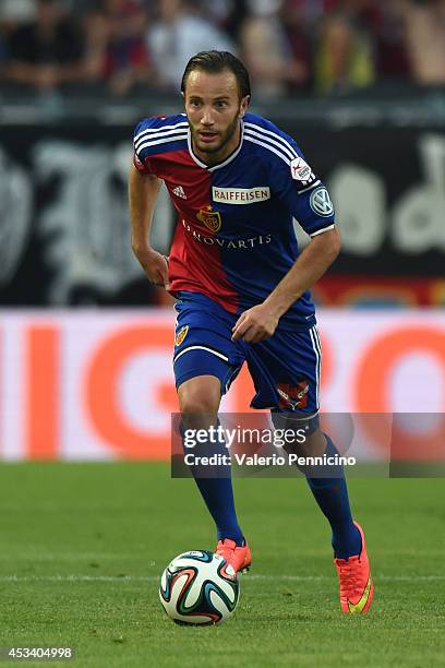 Shkelzen Gashi of FC Basel in action during the Raiffeisen Super League match between FC Basel and FC Zurich at St. Jakob-Park on August 9, 2014 in...