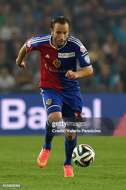 Shkelzen Gashi of FC Basel in action during the Raiffeisen Super League match between FC Basel and FC Zurich at St. Jakob-Park on August 9, 2014 in...