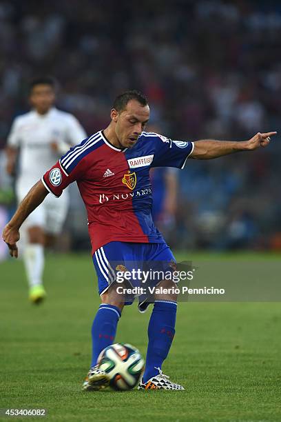 Marcelo Diaz of FC Basel in action during the Raiffeisen Super League match between FC Basel and FC Zurich at St. Jakob-Park on August 9, 2014 in...
