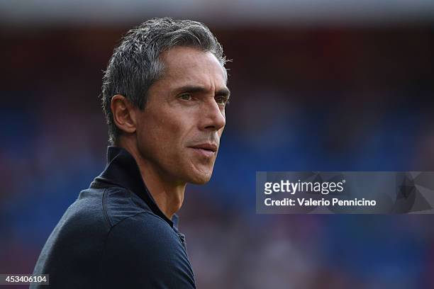Basel head coach Paulo Sousa looks on during the Raiffeisen Super League match between FC Basel and FC Zurich at St. Jakob-Park on August 9, 2014 in...