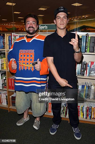 Director Kevin Smith and actor Jason Mewes attend a signing for their book "Jay and Silent Bob's Blueprints for Destroying Everything" at Barnes &...