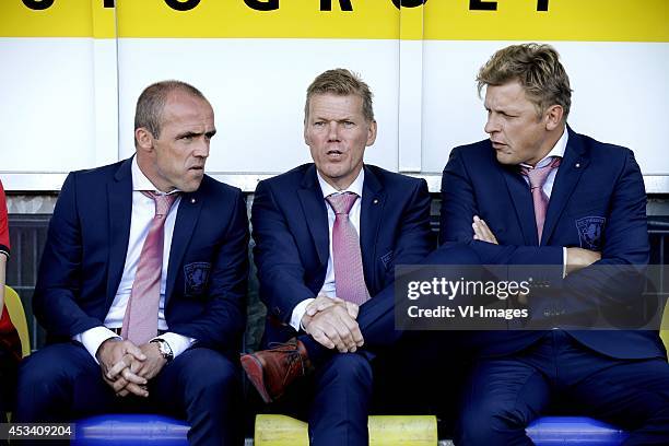 Coach Alfred Schreuder of FC Twente, Michel Jansen of FC Twente, Youri Mulder of FC Twente during the Dutch Eredivisie match between SC Cambuur...