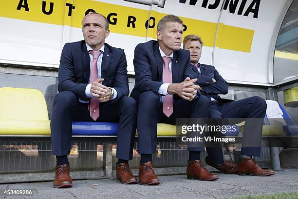 Coach Alfred Schreuder of FC Twente, Michel Jansen of FC Twente, Youri Mulder of FC Twente during the Dutch Eredivisie match between SC Cambuur...