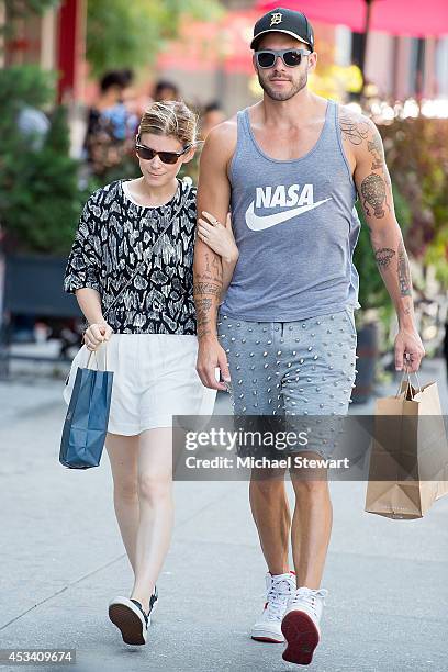 Actress Kate Mara and stylist Johnny Wujek seen on the streets of Manhattan on August 9, 2014 in New York City.