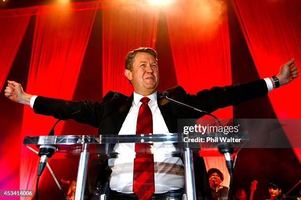 Leader of the Labour Party, David Cunliffe arrives on stage to officially launch Labour's election campaign at the Viaduct Events Centre on August...