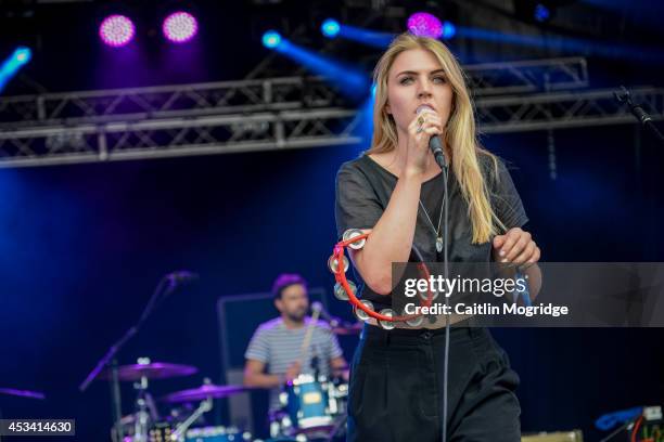 Rebecca Taylor of Slow Club performs on stage at Wilderness Festival at Cornbury Park on August 9, 2014 in Oxford, United Kingdom.