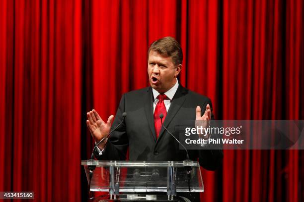 Leader of the Labour Party, David Cunliffe officially launches Labour's election campaign at Viaduct Events Centre on August 10, 2014 in Auckland,...