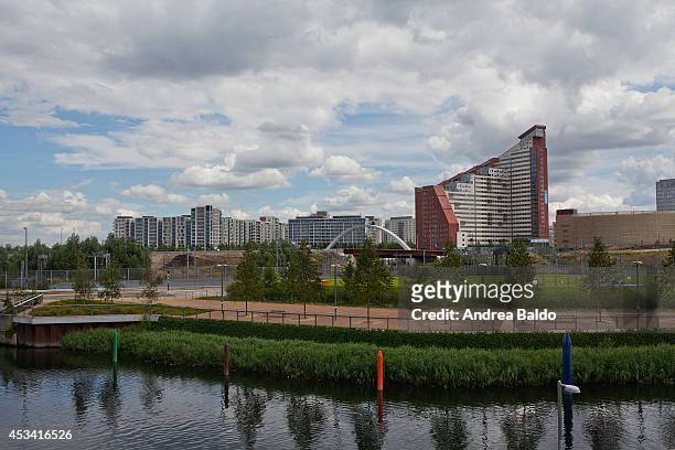 The East Village seen from the Olympic Park in Stratford, East London.