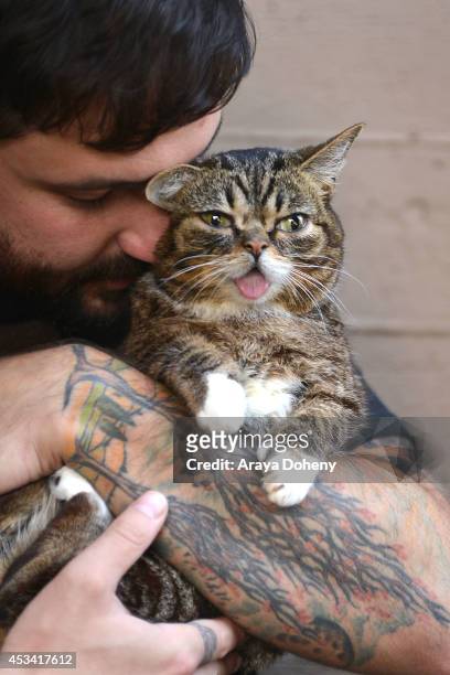 Mike Bridavsky and Lil Bub attend the A CATbaret! - A One Night Only Celebrity Musical Celebration of the Alluring Feline at The Belasco Theater on...