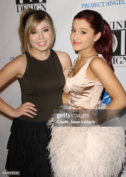 Jennette McCurdy and Ariana Grande attend Project Angel Food's 2011 Divine Design Gala at The Beverly Hilton hotel on December 7, 2011 in Beverly...
