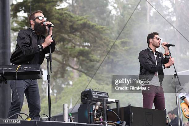 Musicians Sebu Simonian and Ryan Merchant of the band Capital Cities perform at the Twin Peaks Stage during day 2 of the 2014 Outside Lands Music and...