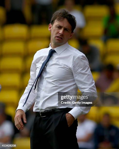 Dougie Freedman manager of Bolton Wanderers during the Sky Bet Championship match between Watford and Bolton Wanderers at Vicarage Road on August 9,...