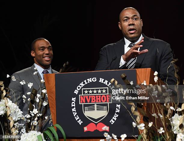 George Foreman IV and George Foreman Jr. Speak for their father and inductee George Foreman at the second annual Nevada Boxing Hall of Fame induction...