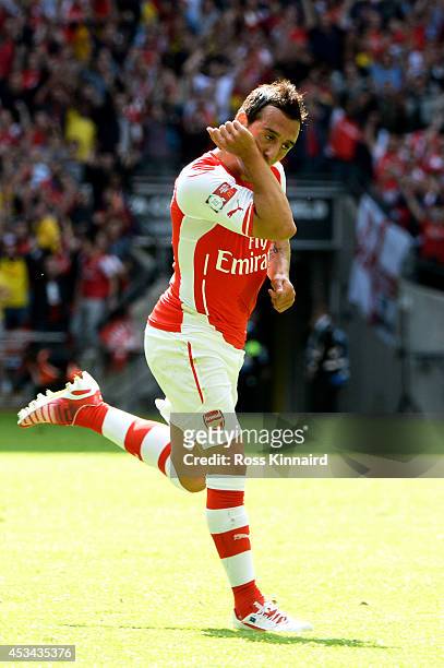 Santi Cazorla of Arsenal celebrates his goal during the FA Community Shield match Manchester City and Arsenal at Wembley Stadium on August 10, 2014...