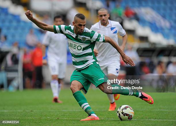 Islam Slimani of Sporting Clube de Portugal in action during the Teresa Herrera Trophy match between Sporting Clube de Portugal and Club Nacional de...