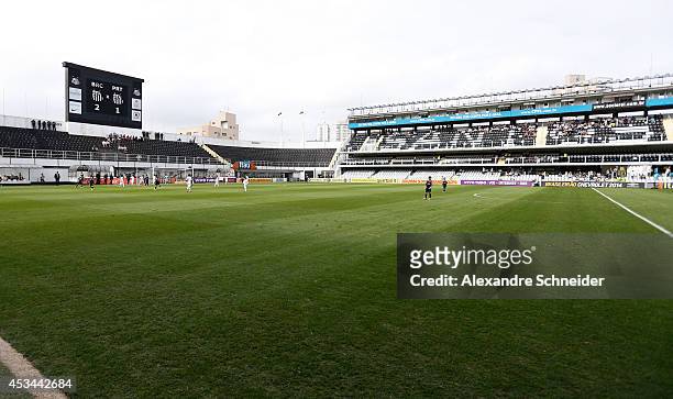 General view of the stadium before the match between Santos and Corinthians for the Brazilian Series A 2014 at Vila Belmiro stadium on August 10,...