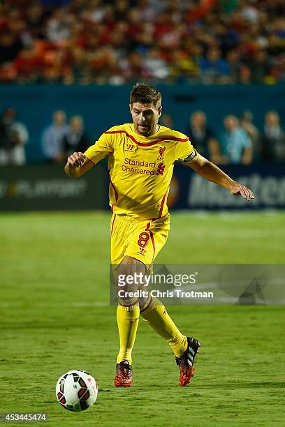 Steven Gerrard of Liverpool in action against the Manchester United in the Guinness International Champions Cup 2014 Final at Sun Life Stadium on...